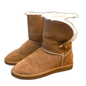 Bjorndal Mid Calf Boots Light Brown Suede Round Toe Slip On shoes size 9